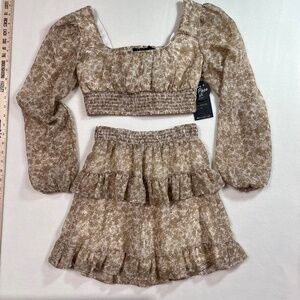 Japan Women's 2 Piece Cropped Top and Skirt Set Tan Size‎ XS NWT